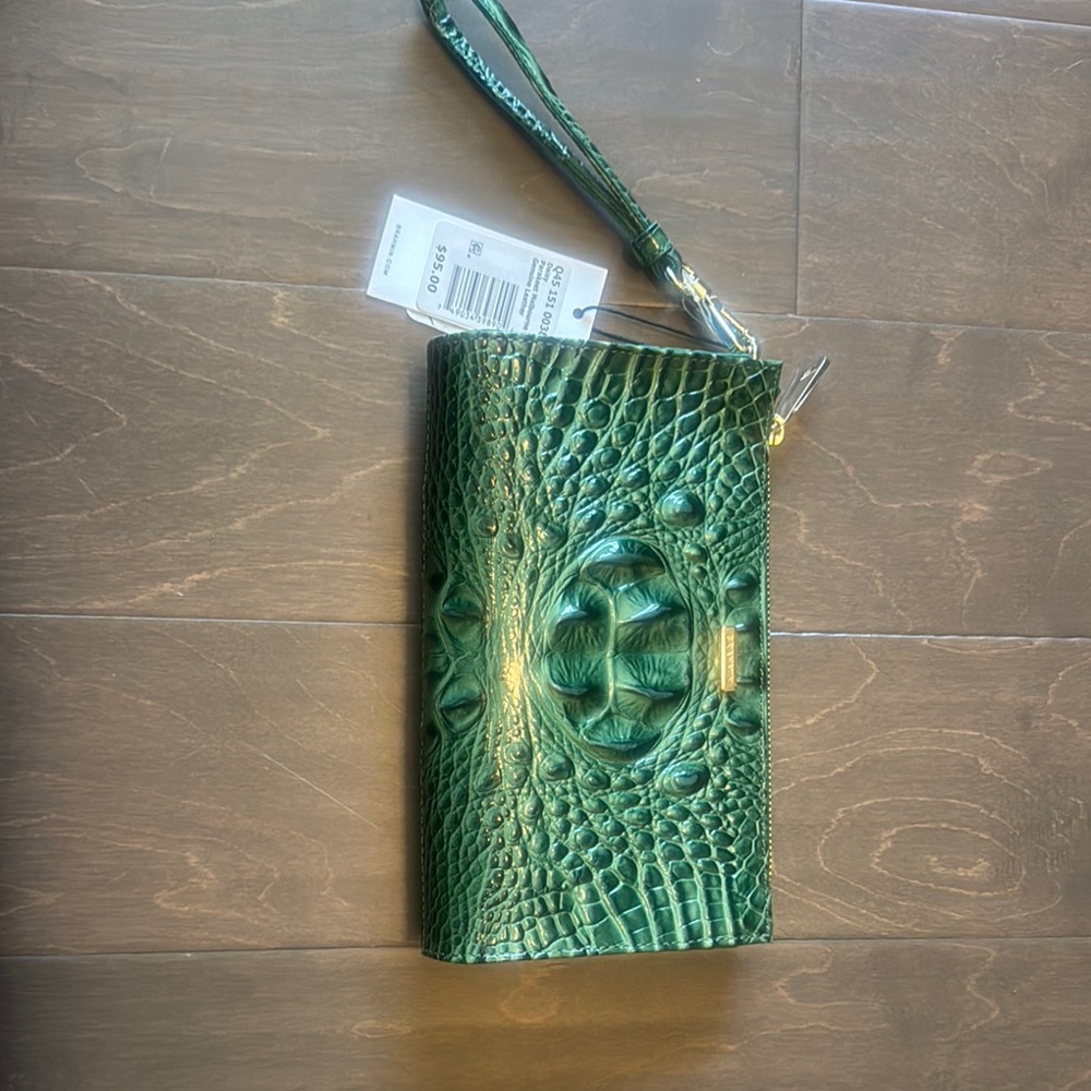 Brahmin Green Textured Leather Wristlet